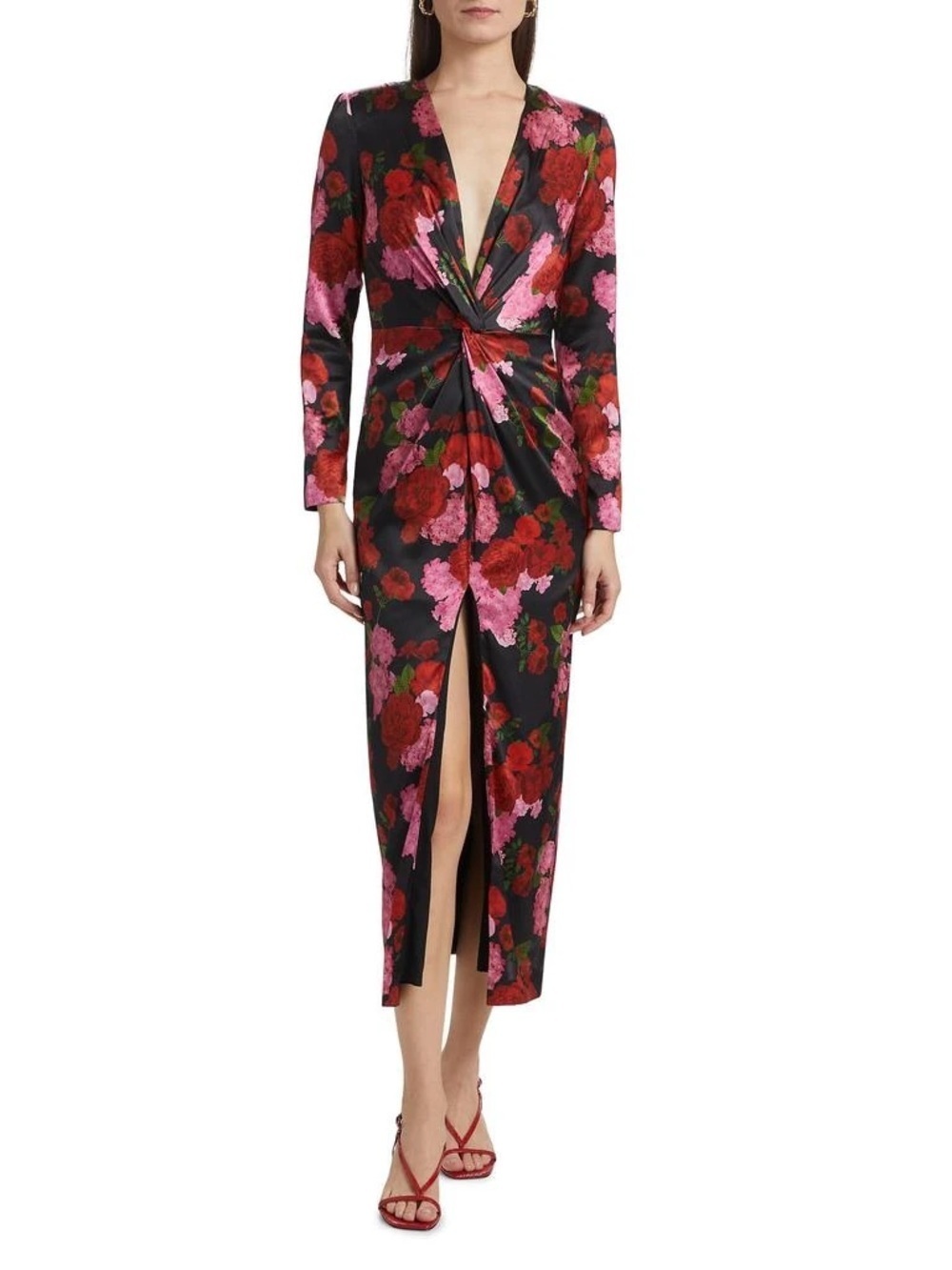 Generation Love Silvanna Floral Satin Midi Dress Size 8 Plunge Neck NWOT